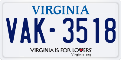 VA license plate VAK3518