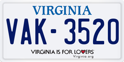 VA license plate VAK3520