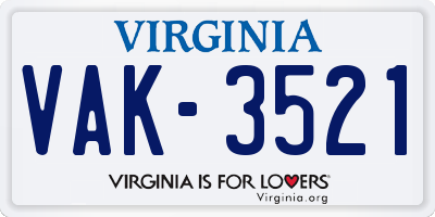 VA license plate VAK3521
