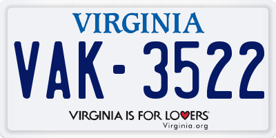 VA license plate VAK3522