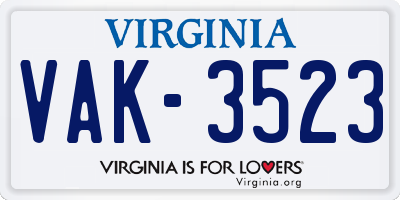 VA license plate VAK3523