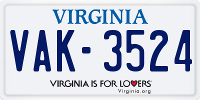VA license plate VAK3524