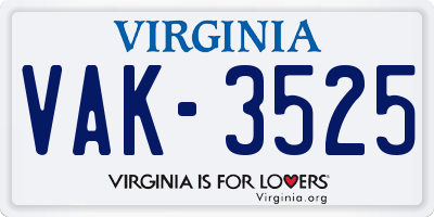 VA license plate VAK3525