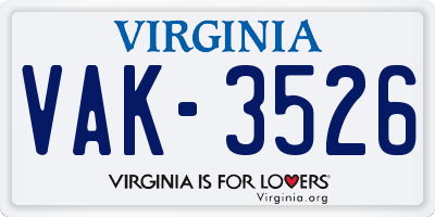VA license plate VAK3526