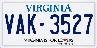 VA license plate VAK3527