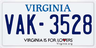 VA license plate VAK3528