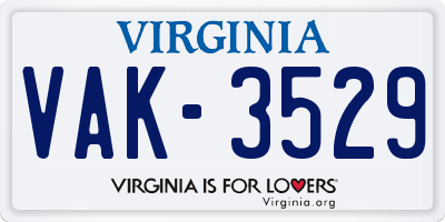 VA license plate VAK3529