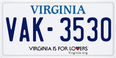 VA license plate VAK3530