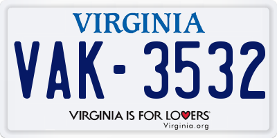 VA license plate VAK3532