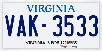 VA license plate VAK3533