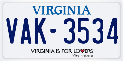 VA license plate VAK3534