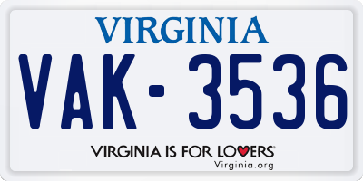 VA license plate VAK3536
