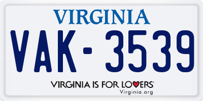 VA license plate VAK3539