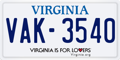 VA license plate VAK3540