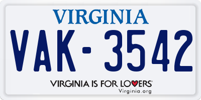 VA license plate VAK3542