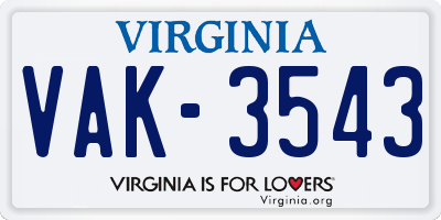 VA license plate VAK3543