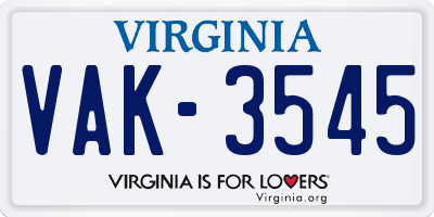 VA license plate VAK3545