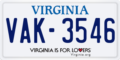 VA license plate VAK3546