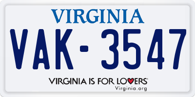 VA license plate VAK3547