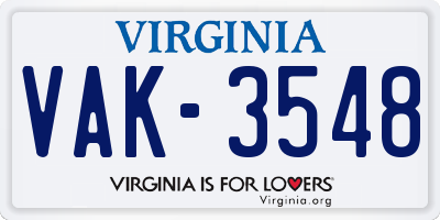 VA license plate VAK3548