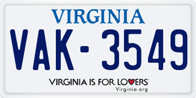 VA license plate VAK3549