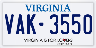 VA license plate VAK3550