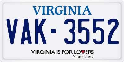 VA license plate VAK3552