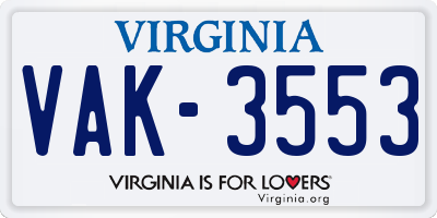 VA license plate VAK3553