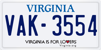VA license plate VAK3554