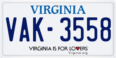 VA license plate VAK3558