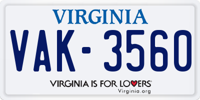 VA license plate VAK3560