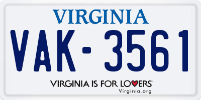 VA license plate VAK3561