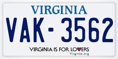 VA license plate VAK3562