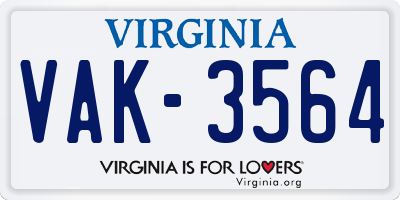 VA license plate VAK3564
