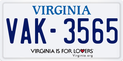VA license plate VAK3565