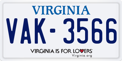 VA license plate VAK3566