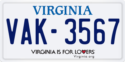 VA license plate VAK3567