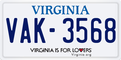 VA license plate VAK3568