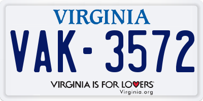 VA license plate VAK3572