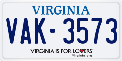VA license plate VAK3573