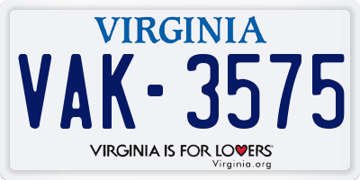 VA license plate VAK3575