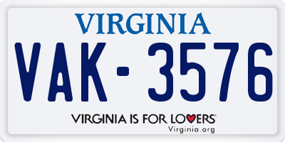 VA license plate VAK3576
