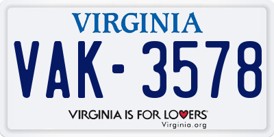 VA license plate VAK3578