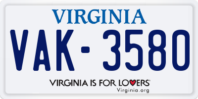 VA license plate VAK3580