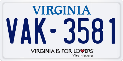 VA license plate VAK3581