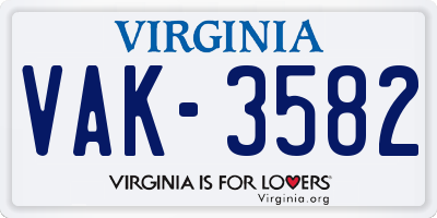 VA license plate VAK3582