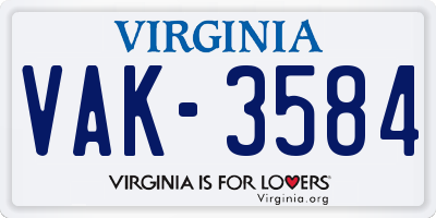 VA license plate VAK3584