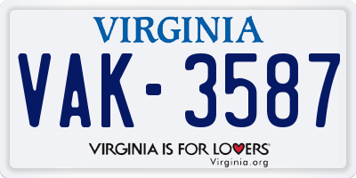 VA license plate VAK3587