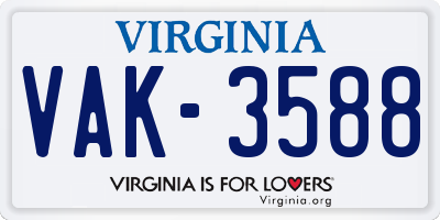 VA license plate VAK3588