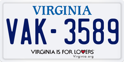 VA license plate VAK3589